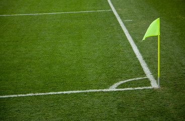 Obraz premium soccer field with lines and corner flag