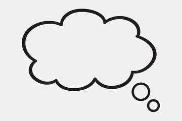 Think bubble isolated on grey background. Trendy think bubble in flat style. Modern template for social network and label. Creative thought balloon. Cloud line art, vector illustration