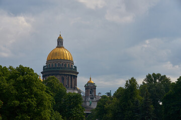 The dome of St. Isaac's Cathedral in St. Petersburg in cloudy weather