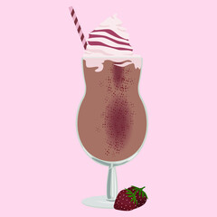 Delicious Strawberry Dessert With Whipped Cream In A Glass With A Straw