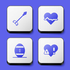 Set Medieval arrows, Heart rate, American Football ball and icon. White square button. Vector