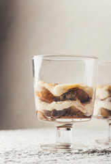 tiramisu in a glass with strawberries 
