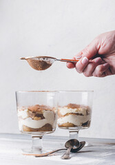 tiramisu in a glass with strawberries 