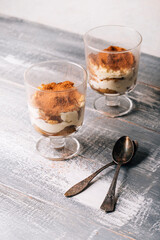 tiramisu in a glass with strawberries 