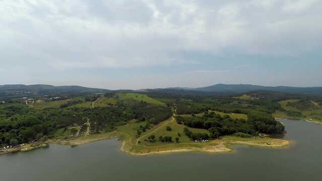 aerial lake and hills