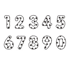 Naklejka premium ラフな線とドット柄の数字セット 白黒
