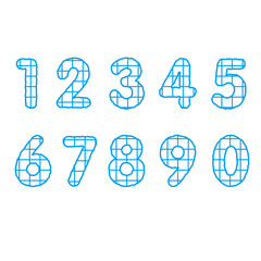 ラフな線とグリッド模様の数字セット　青色