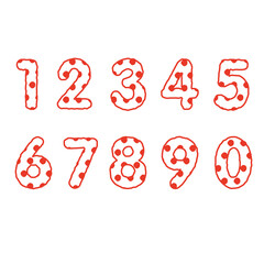 ラフな線とドット柄の数字セット　赤色