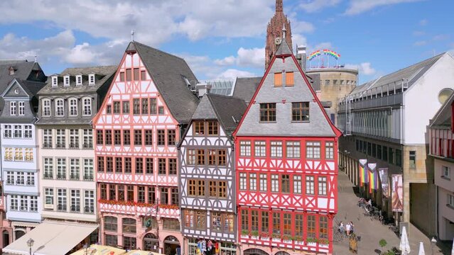 Historic city center of Frankfurt with Roemer City Hall from above - travel photography