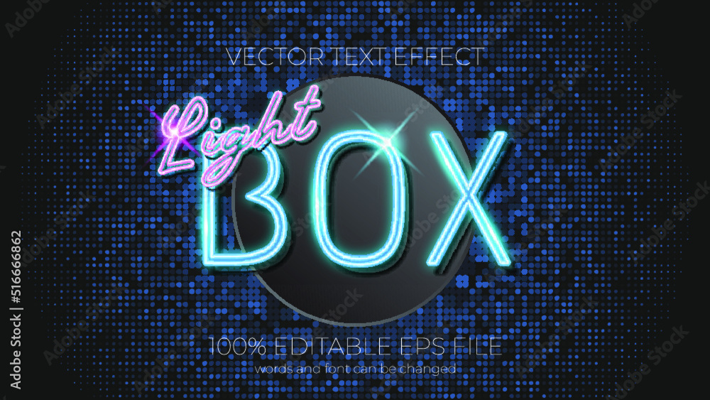Poster light box editable neon text effect style, eps editable text effect