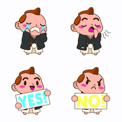 cute japanese samurai sticker vector set