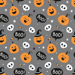 Obraz premium Halloween. Seamless pattern with funny pumpkins and skulls. Great for baby textiles, fabric, wrapping paper.