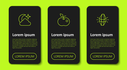 Set line Moon and stars, Poison apple and Magic stone. Business infographic template. Vector