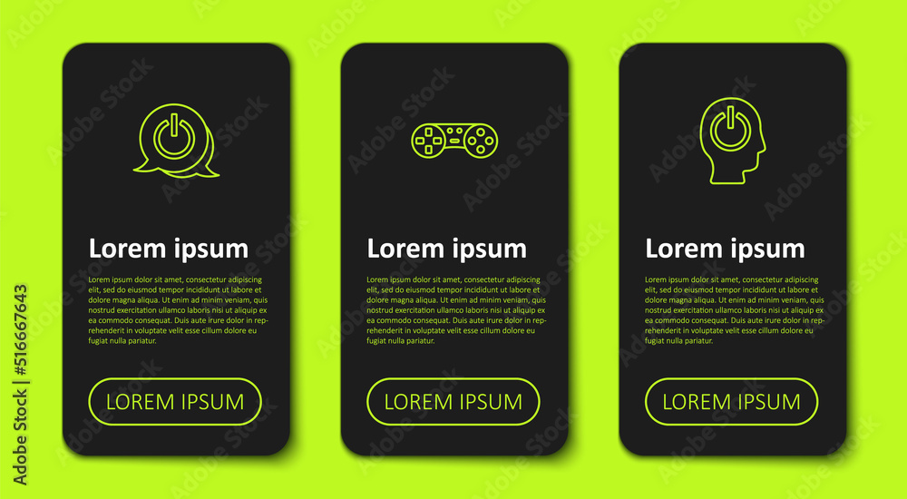 Aufkleber set line power button, game controller or joystick and . business infographic template. vector