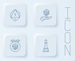 Set line Game dice, and Chess. White square button. Vector