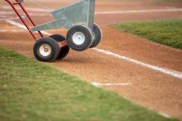 Infield chalk on the baseball field 