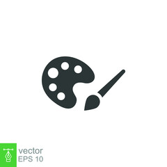 Painter palette and paint brush icon. Simple solid style. Paint artist, easel, art, watercolor, flat, black, drawing, creativity concept. Vector illustration isolated on white background. EPS 10