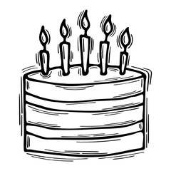 Hand drawn Birthday cake. Doodle pastry food. Wedding, anniversary, party