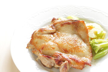 Homemade grilled chicken tight meat served with celery and carrot