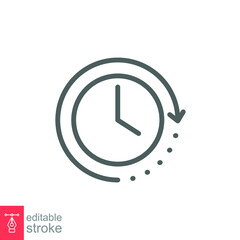 Clock time icon. Simple outline style. Timer, hour, minute, flat, business, speed, alarm, 24, stopwatch, circle, watch concept. Vector illustration isolated on white background editable stroke EPS 10