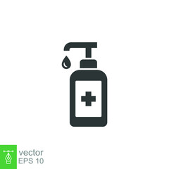 Hand sanitizer icon. Simple solid style. Gel, disinfect, antibacterial, wash, bottle pump, dispenser, container, soap, cleanser, health concept. Vector illustration isolated on white background EPS 10