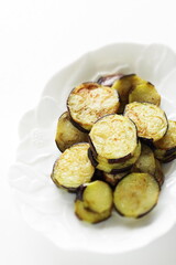 Deep fried eggplant for prepared food ingredient