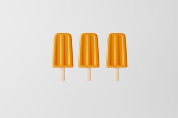 Orange ice lolly on an white background. Concept of summer, vacation. Cooling down on warm days. 3d rendering, 3d illustration.