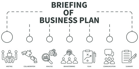 briefing of business plan Vector Illustration concept. Banner with icons and keywords . briefing of business plan symbol vector elements for infographic web