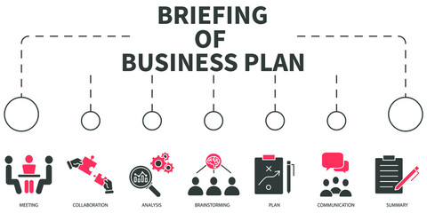 briefing of business plan Vector Illustration concept. Banner with icons and keywords . briefing of business plan symbol vector elements for infographic web