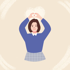 The girl gives a love sign to support someone vector illustration concept, love sign gesture, flat illustration