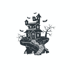 illustration of castle, dracula house, halloween icon, vector art.