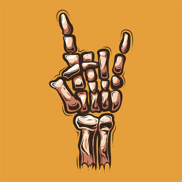 Rock And Roll Skeleton Hand Art Illustration