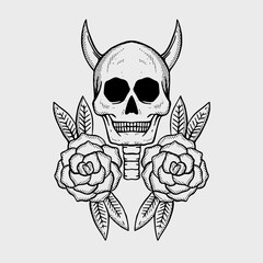 Skull flower illustration vector for tshirt jacket hoodie can be used for stickers etc
