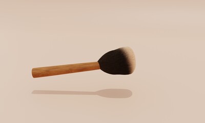 3d render. Cosmetic makeup brush with eco-friendly wooden handle. 3d illustration