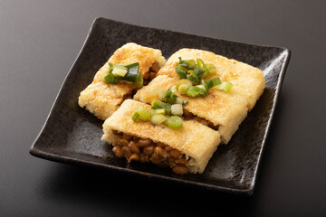 あぶらあげの納豆包み焼き