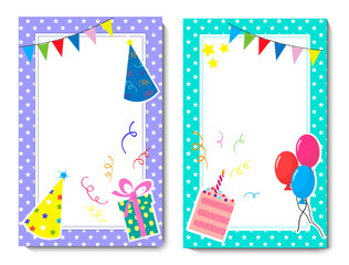 Birthday card templates. Vector illustration with attributes for the holiday. For congratulations, invitations, prints and posters.For congratulations, invitations, prints and posters.