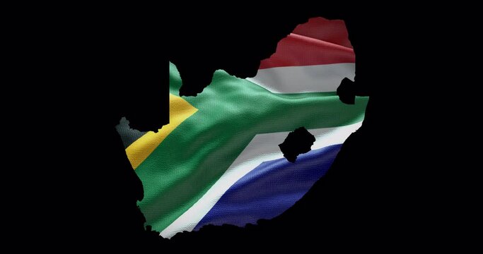 South Africa outline with waving national flag. Alpha channel background. Country shape with animation