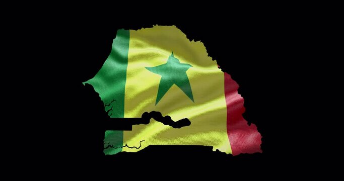 Senegal outline with waving national flag. Alpha channel background. Country shape with animation
