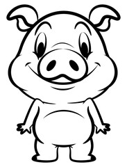 Cartoon illustration of Funny Piglets standing and smile, best for coloring book for kids