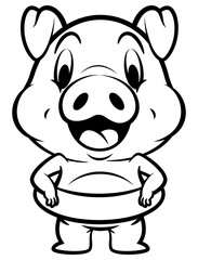 Cartoon illustration of Funny Piglets wearing lifebuoy and get ready to swim, best for sticker, mascot, and coloring book for kids