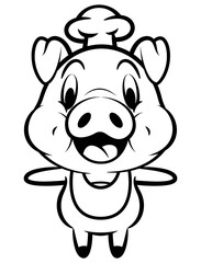 Cartoon illustration of Funny Piglets wearing chef hat and apron, best for sticker, mascot, and coloring book for kids