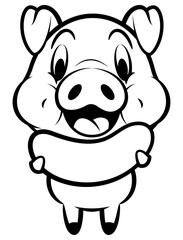 Cartoon illustration of Funny Piglets holding a grilled sausage, best for sticker, mascot, and coloring book for kids