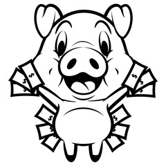 Cartoon illustration of Funny Piglets show money, best for sticker, mascot, and coloring book for kids