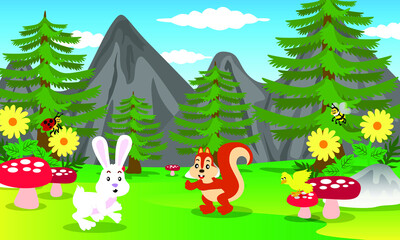 Obraz na płótnie Canvas rabbit and friends in the forest