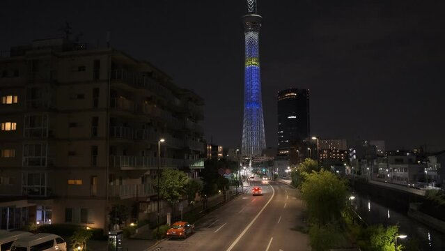 東京スカイツリー　青色　特別ライティング 2022年7月
