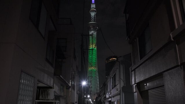東京スカイツリー　緑色　特別ライティング 2022年7月
