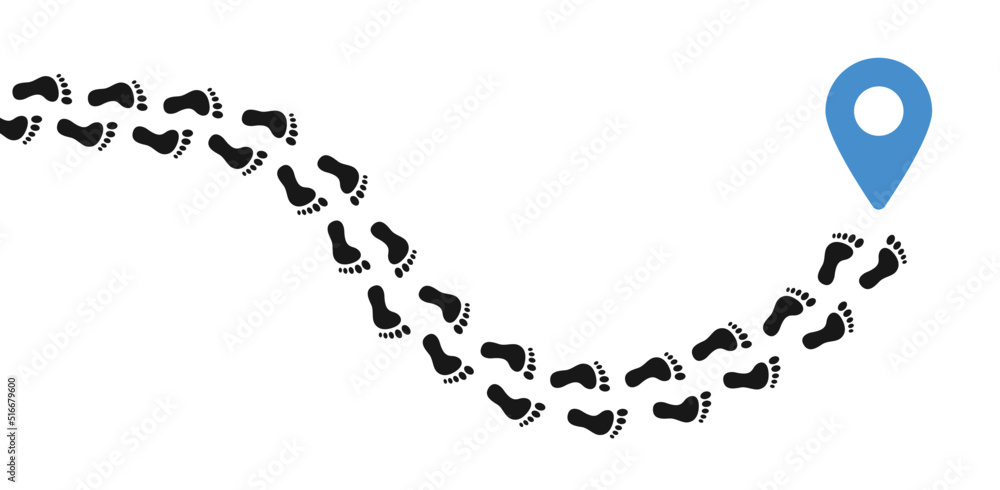 Poster footprint icon vector banner. human footprints tracking path in black design.