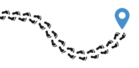 Footprint icon vector banner. Human footprints tracking path in black design.
