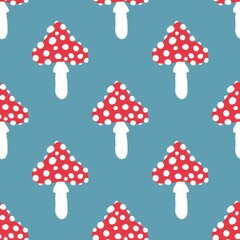 Autumn forest seamless cartoon mushrooms pattern for fabrics and kids and wrapping paper and linens and hobbies