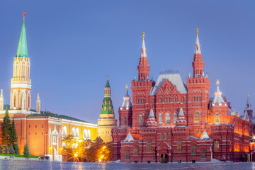 Illuminated Red Square at evening, Moscow, Russia